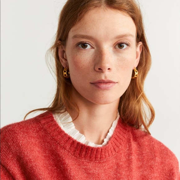 Mango S Sweater Fine Knit Coral Red Pumpkin Spice Jumper Wool Cozy MNG Pullover - Picture 6 of 8